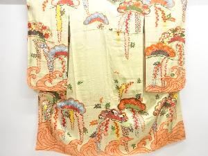 アンティーク　紋錦紗波に松藤模様着物(比翼付き)